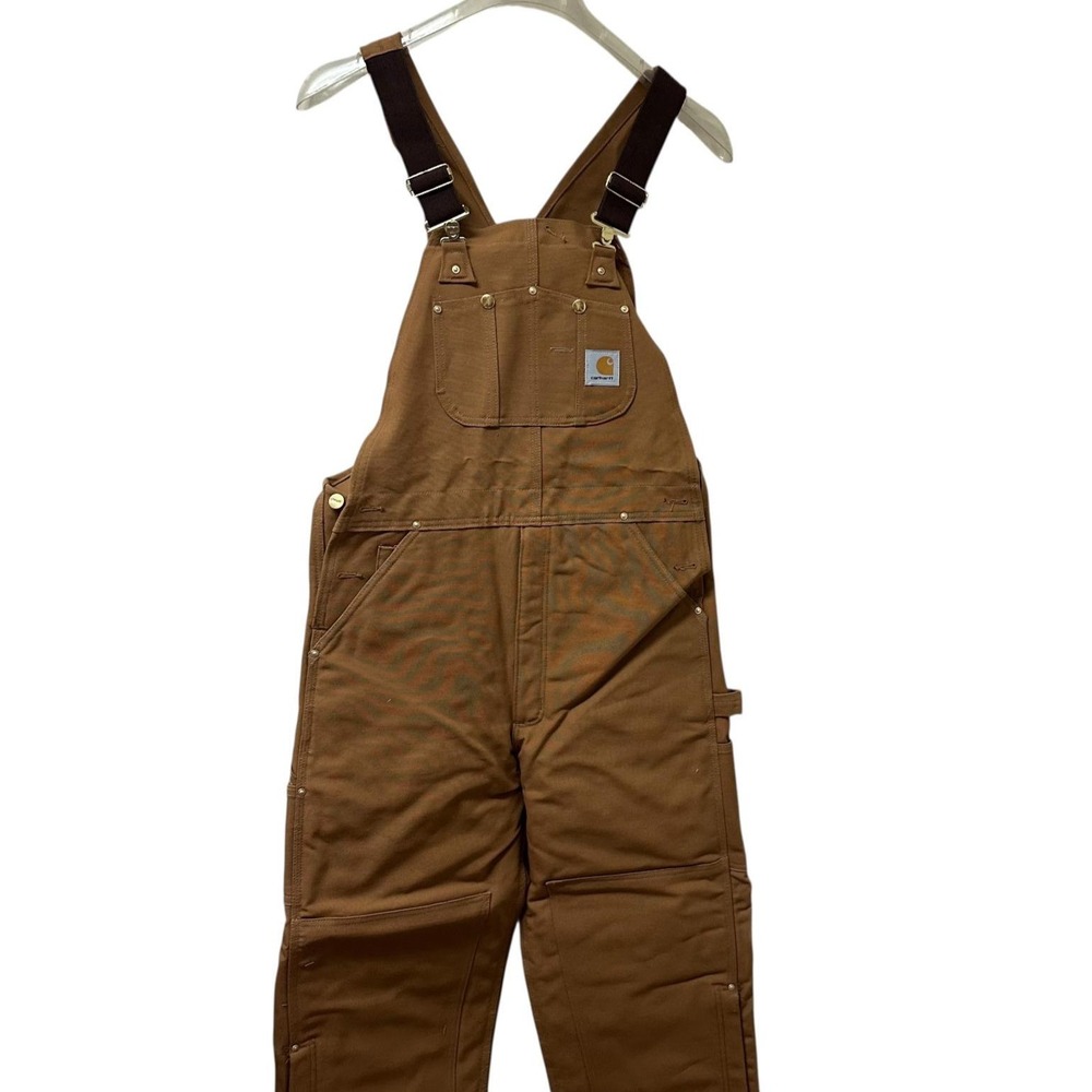 Vtg Carhartt Duck Zip to Knee Bib Overalls Quilt Lined R02 BRN 32 X 36 NEW NOS